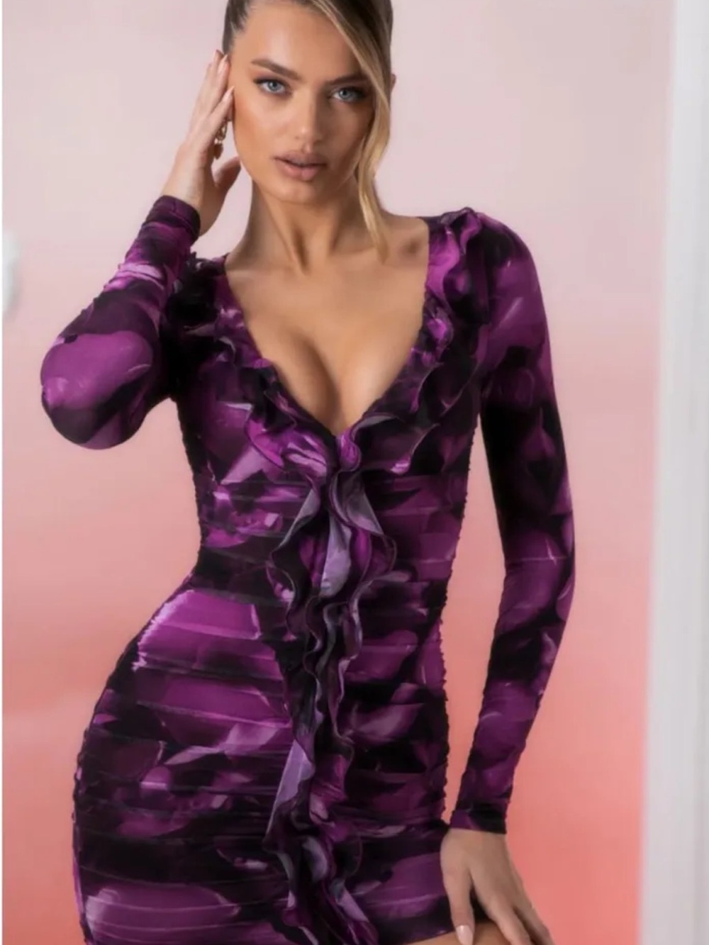 Oh Polly Purple Ruffle-Front Mini Dress